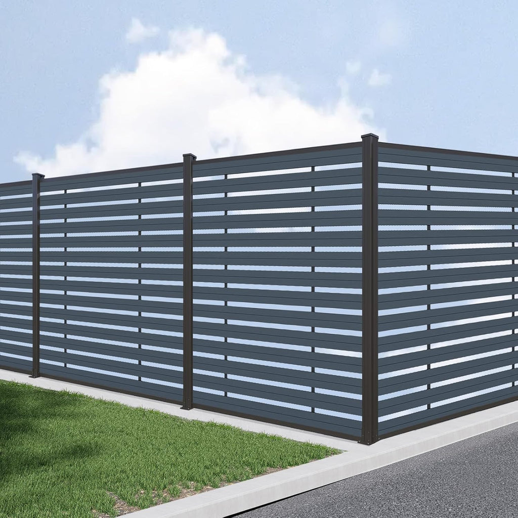 72" W x 72" H Outdoor Privacy Screens, Horizontal Lattice Air Conditioner Fence Panels, Wood Plastic Composite No Dig Decorative Fences for Pool Equipment Trash Can(Gray,1 Post)