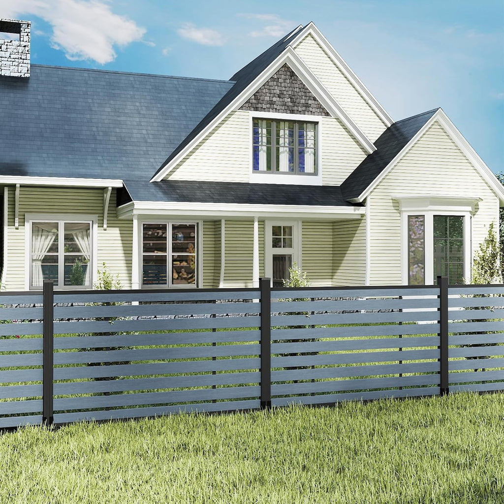 (围栏 全间隔 )Garden Fence, 72" W x 45" H Outdoor Privacy Screens Horizontal Lattice Decorative Fences Wood Plastic Composite Fence Panels No Dig for Front Yard (Gray, 1 Post)