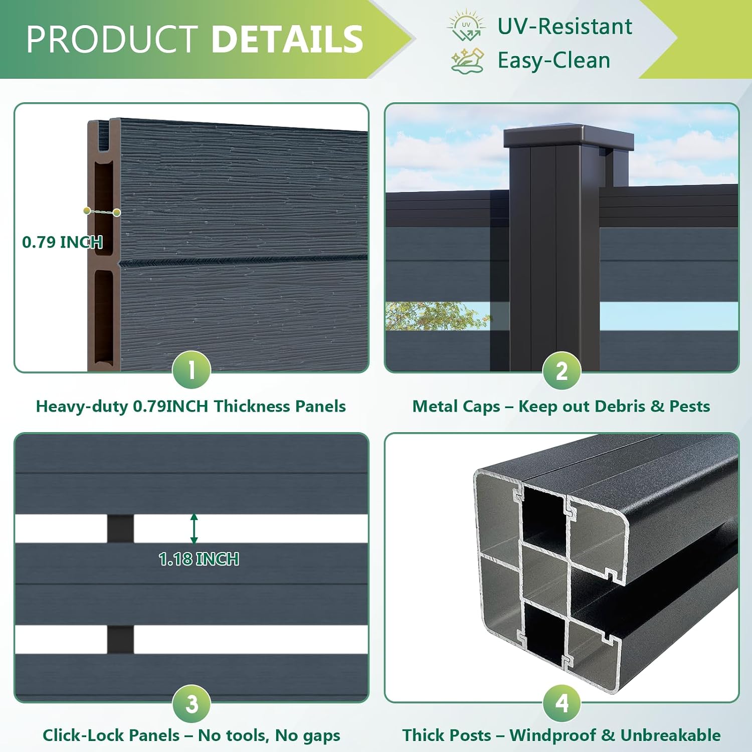 72" W x 72" H Outdoor Privacy Screens, Horizontal Lattice Air Conditioner Fence Panels, Wood Plastic Composite No Dig Decorative Fences for Pool Equipment Trash Can(Gray,1 Post)