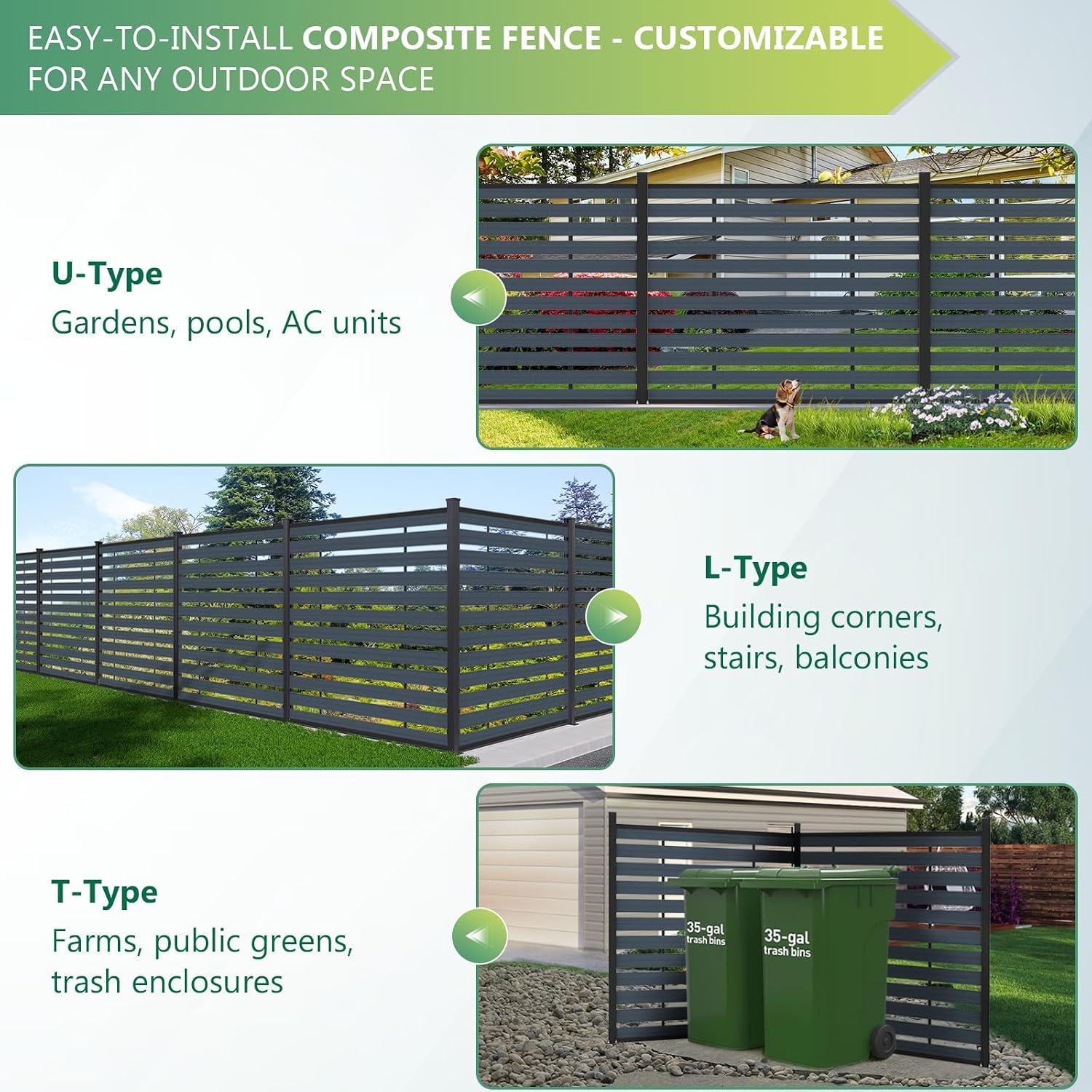 (围栏全间隔 ) 72" W x 59" H Outdoor Privacy Screens, Horizontal Lattice Air Conditioner Fence Panels, Wood Plastic Composite No Dig Decorative Fences for Pool Equipment Trash Can(Brown,1 Post)