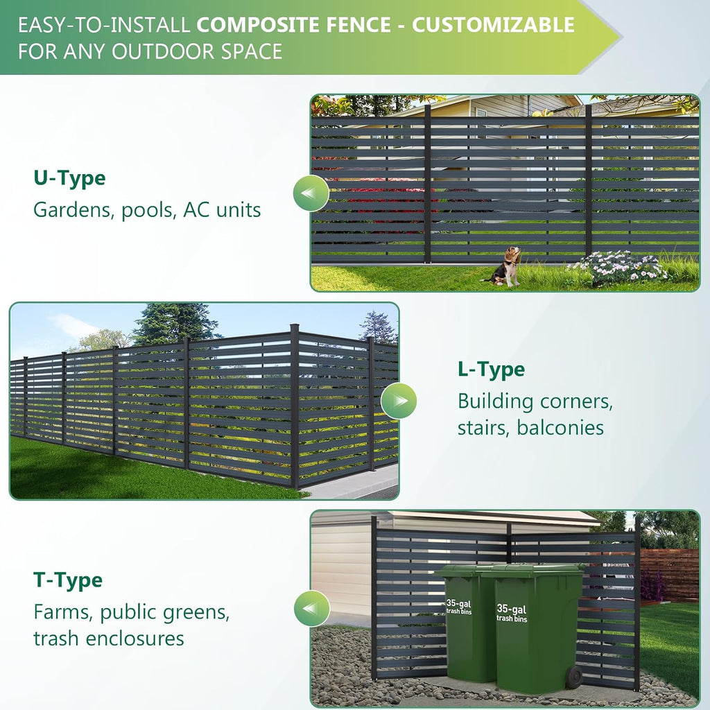 72" W x 72" H Outdoor Privacy Screens, Horizontal Lattice Air Conditioner Fence Panels, Wood Plastic Composite No Dig Decorative Fences for Pool Equipment Trash Can(Gray,1 Post)