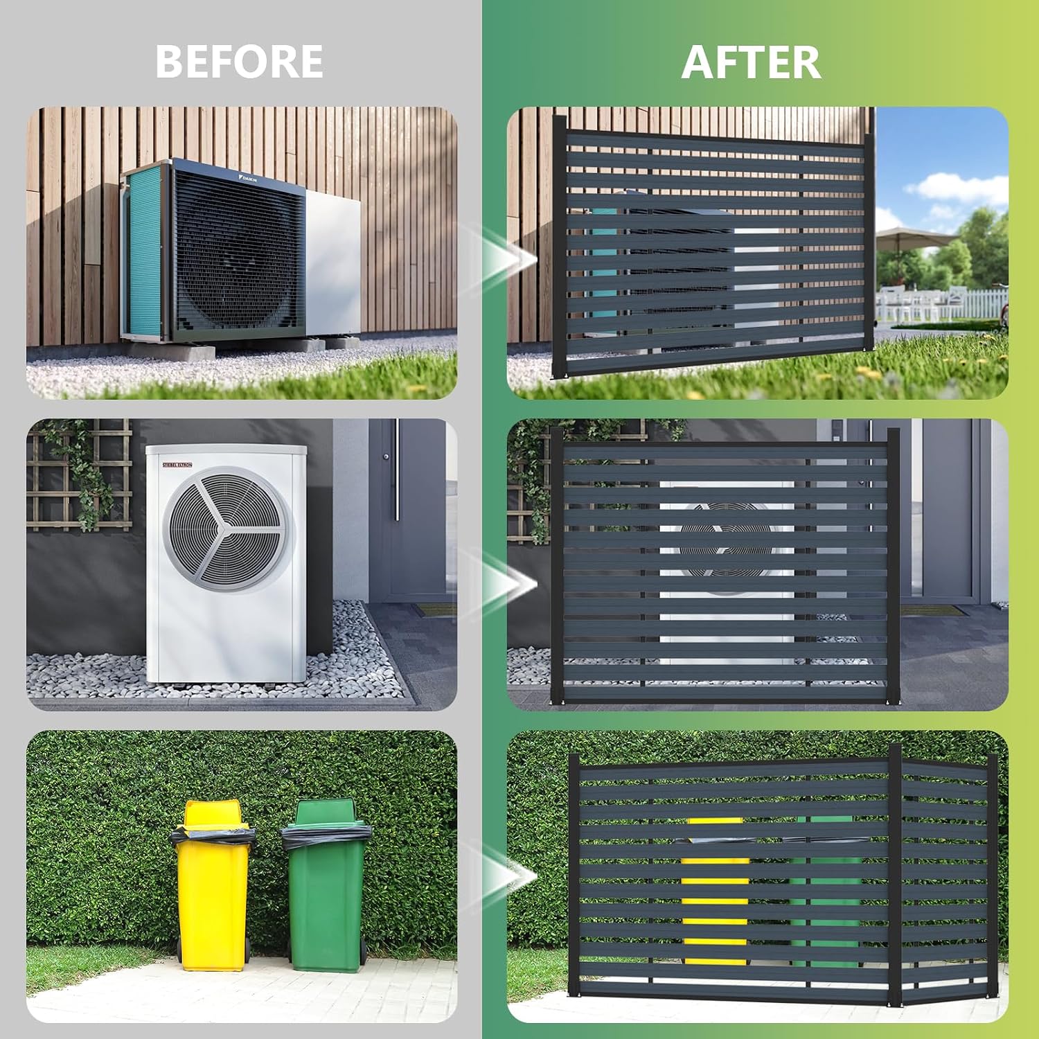 (围栏全间隔 ) 72" W x 59" H Outdoor Privacy Screens, Horizontal Lattice Air Conditioner Fence Panels, Wood Plastic Composite No Dig Decorative Fences for Pool Equipment Trash Can(Brown,1 Post)