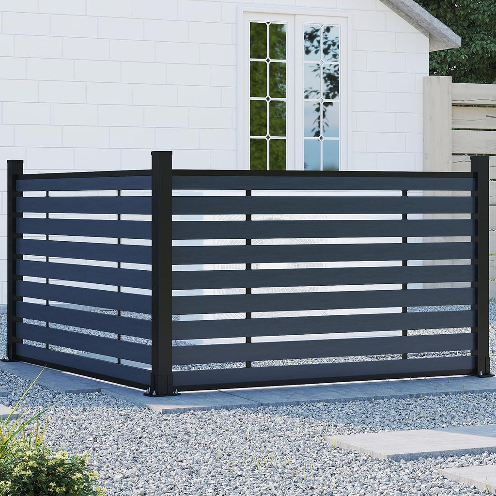 (围栏 全间隔 )Garden Fence, 72" W x 45" H Outdoor Privacy Screens Horizontal Lattice Decorative Fences Wood Plastic Composite Fence Panels No Dig for Front Yard (Gray, 1 Post)