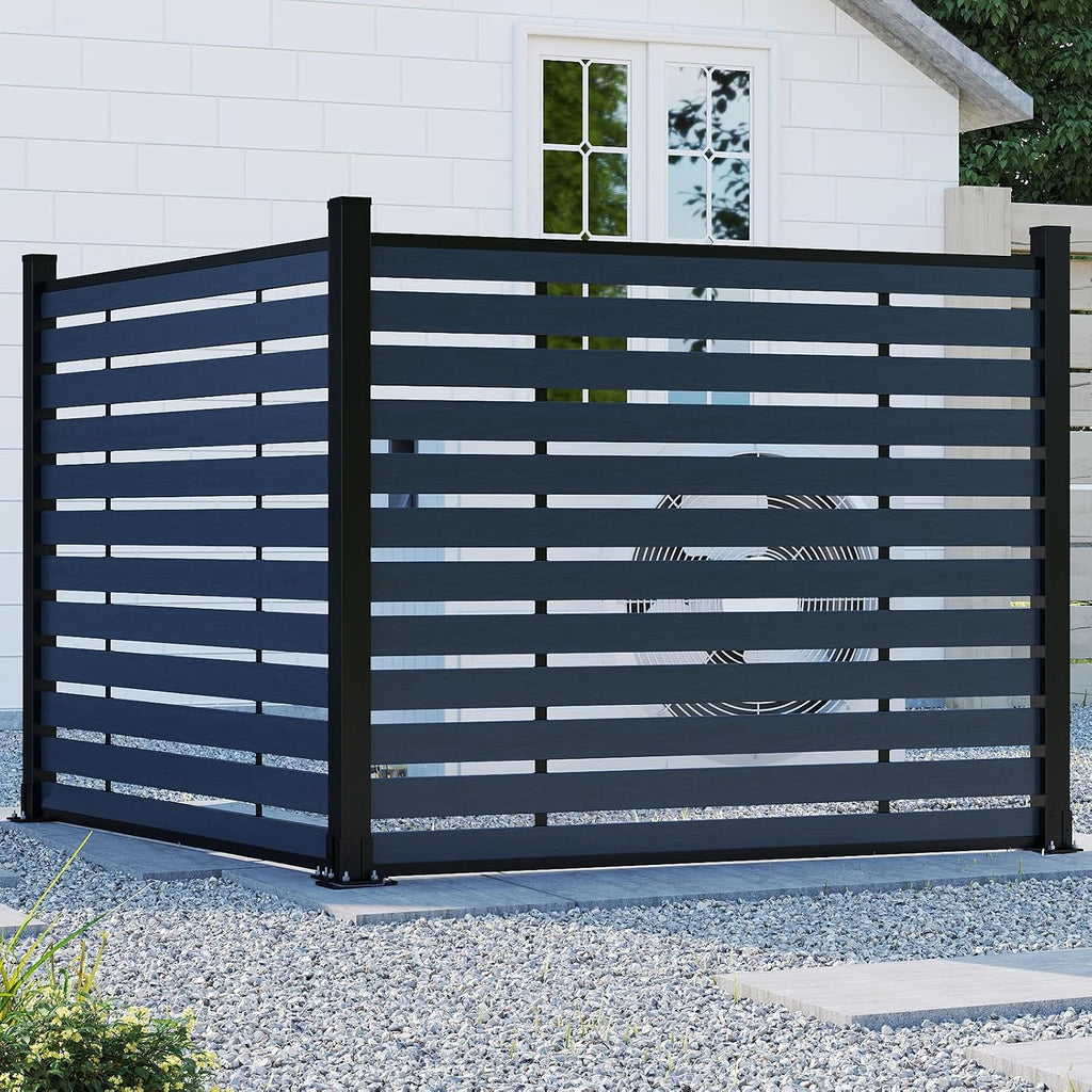 (围栏全间隔 ) 72" W x 59" H Outdoor Privacy Screens, Horizontal Lattice Air Conditioner Fence Panels, Wood Plastic Composite No Dig Decorative Fences for Pool Equipment Trash Can(Brown,1 Post)