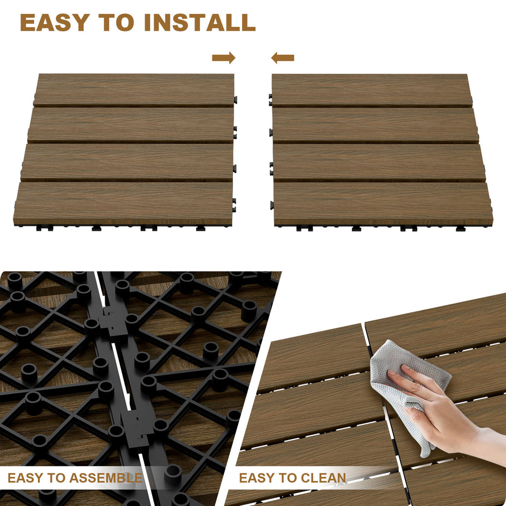12'' X 12'' Composite Interlocking Deck Tile, Easy DIY Installation (Set Of 10)
