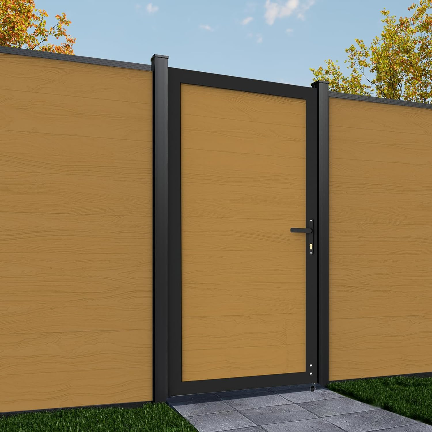 Wood Plastic Composite Gate for Privacy Fence, Fence Gate with Metal Frame and Knob Kits