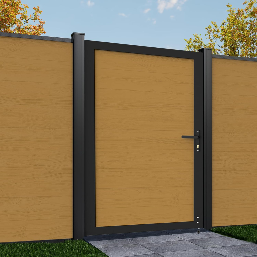 Wood Plastic Composite Gate for Privacy Fence, Fence Gate with Metal Frame and Knob Kits