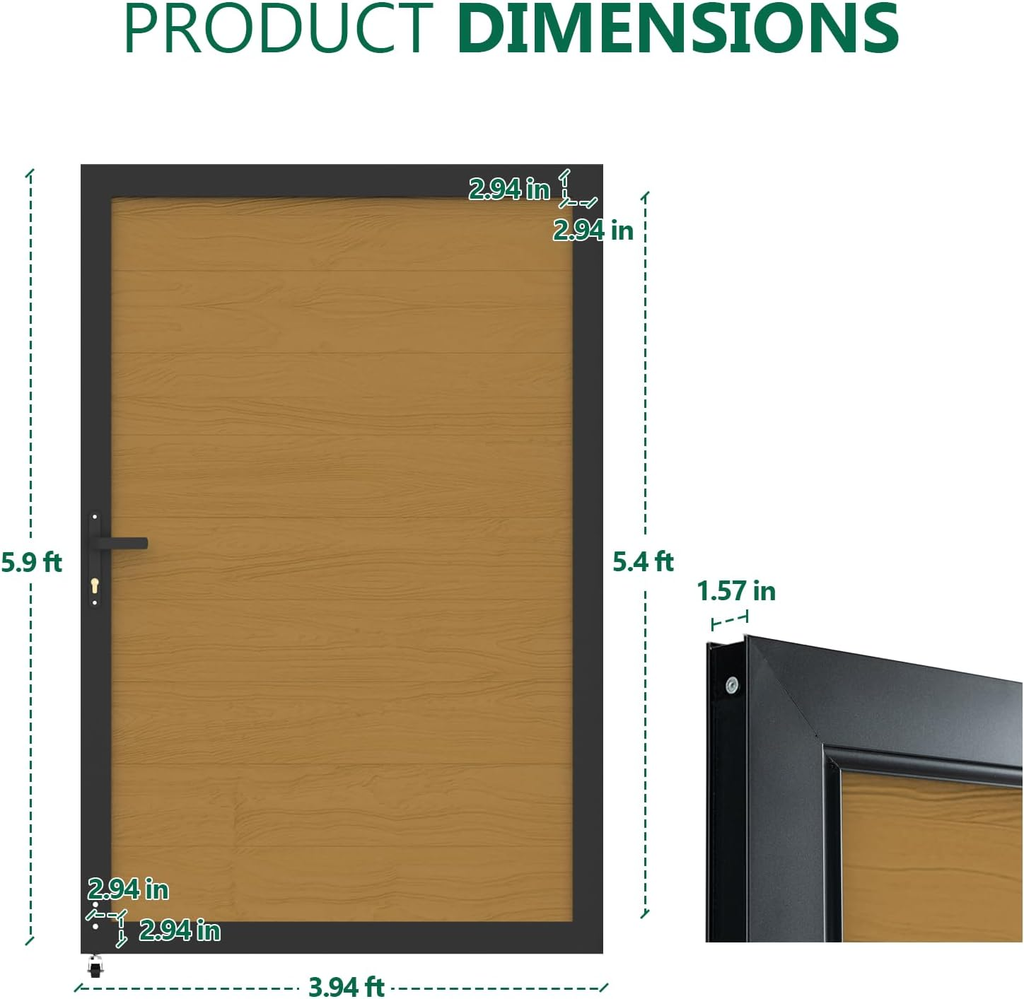 Wood Plastic Composite Gate for Privacy Fence, Fence Gate with Metal Frame and Knob Kits