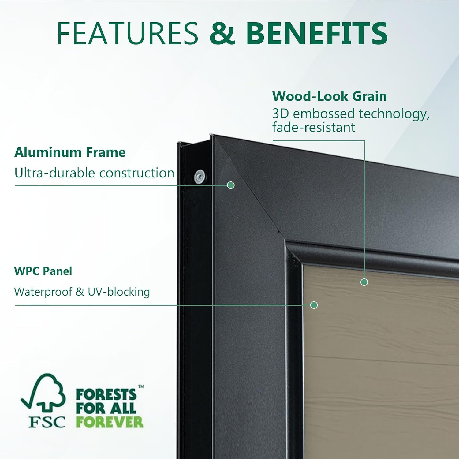 Wood Plastic Composite Gate for Privacy Fence, Fence Gate with Metal Frame and Knob Kits