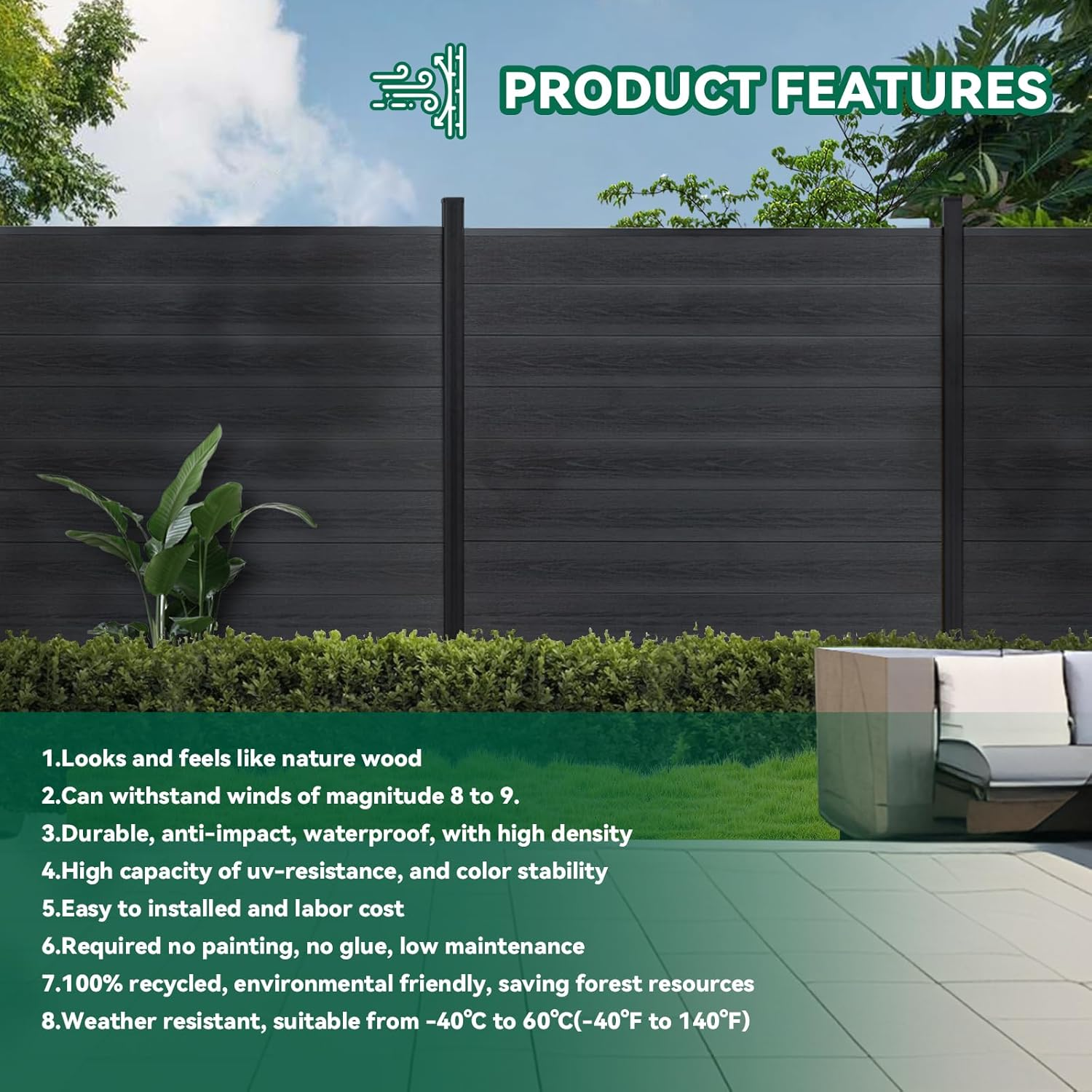 Modern Composite Privacy Fence – Grained Finish with 8ft Inground Post
