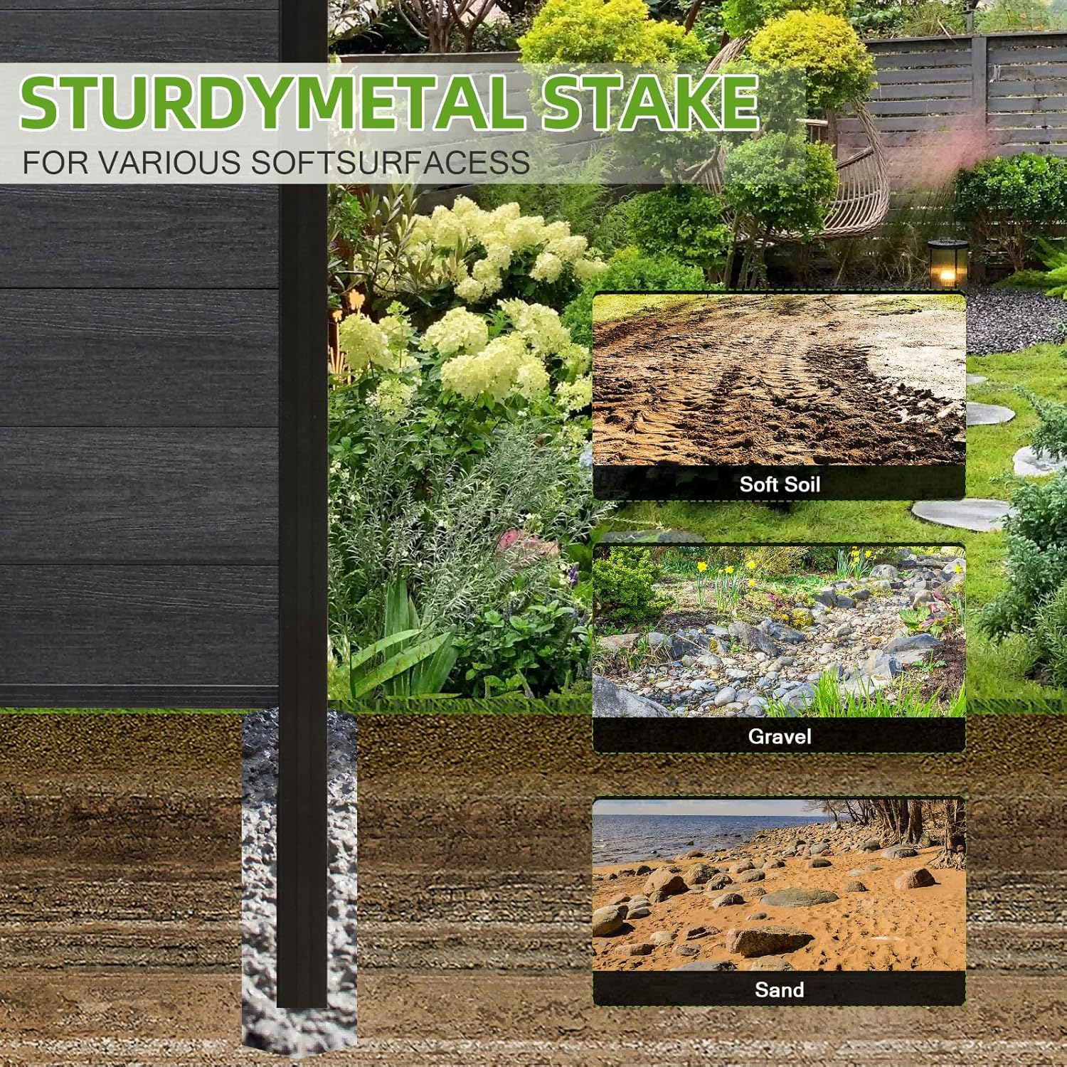 Modern Composite Privacy Fence – Grained Finish with 8ft Inground Post