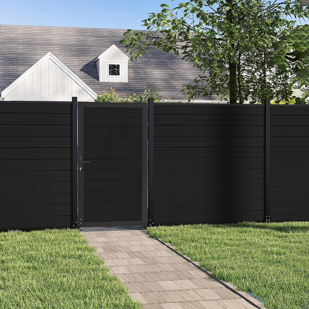 Wood Plastic Composite Gate for Privacy Fence, Fence Gate with Metal Frame and Knob Kits