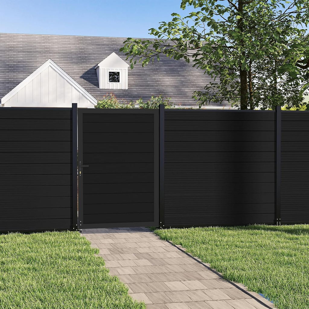 Wood Plastic Composite Gate for Privacy Fence, Fence Gate with Metal Frame and Knob Kits