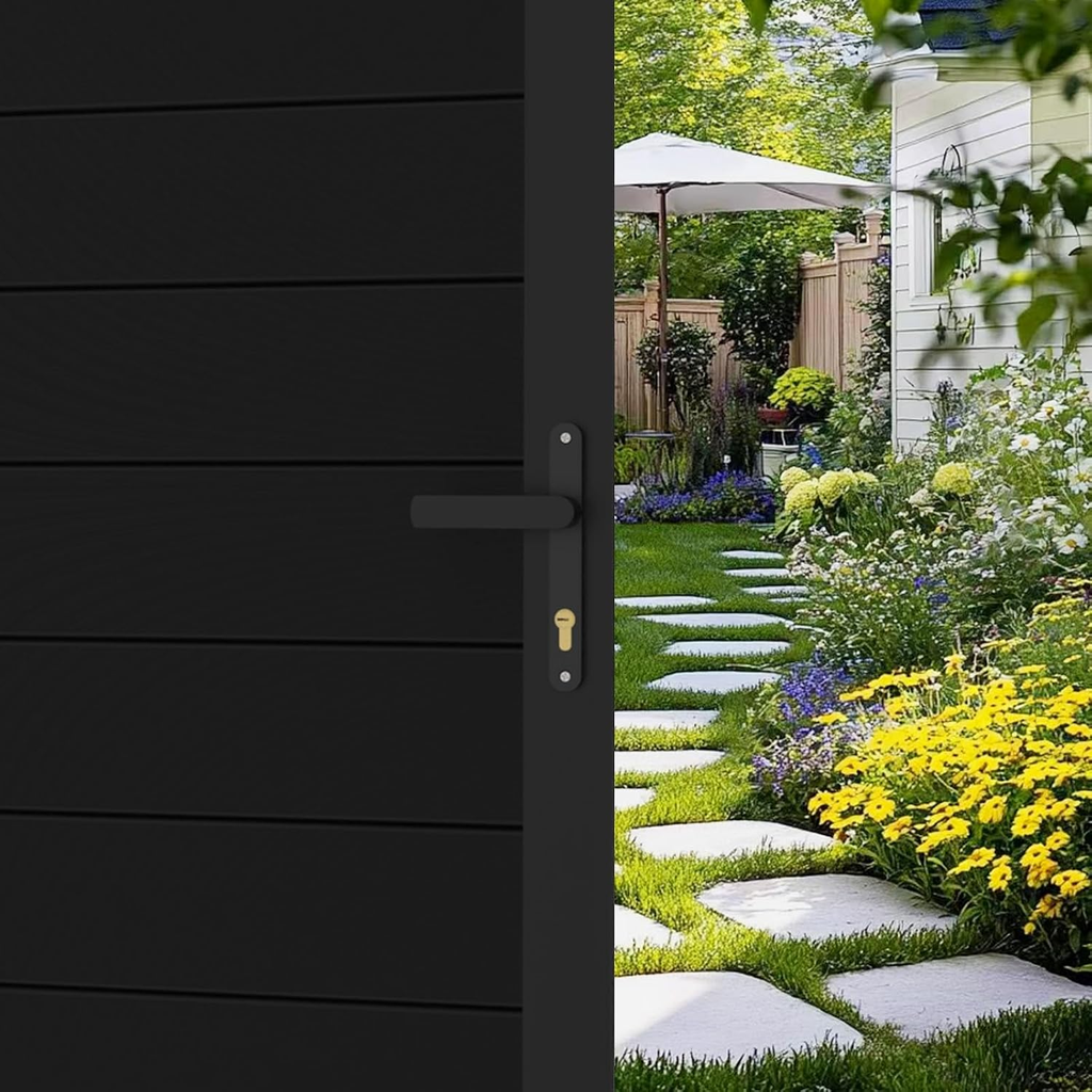 Wood Plastic Composite Gate for Privacy Fence, 6ft(H)*6ft(W) Double Fence Gate with Metal Frame and Knob Kits, Black
