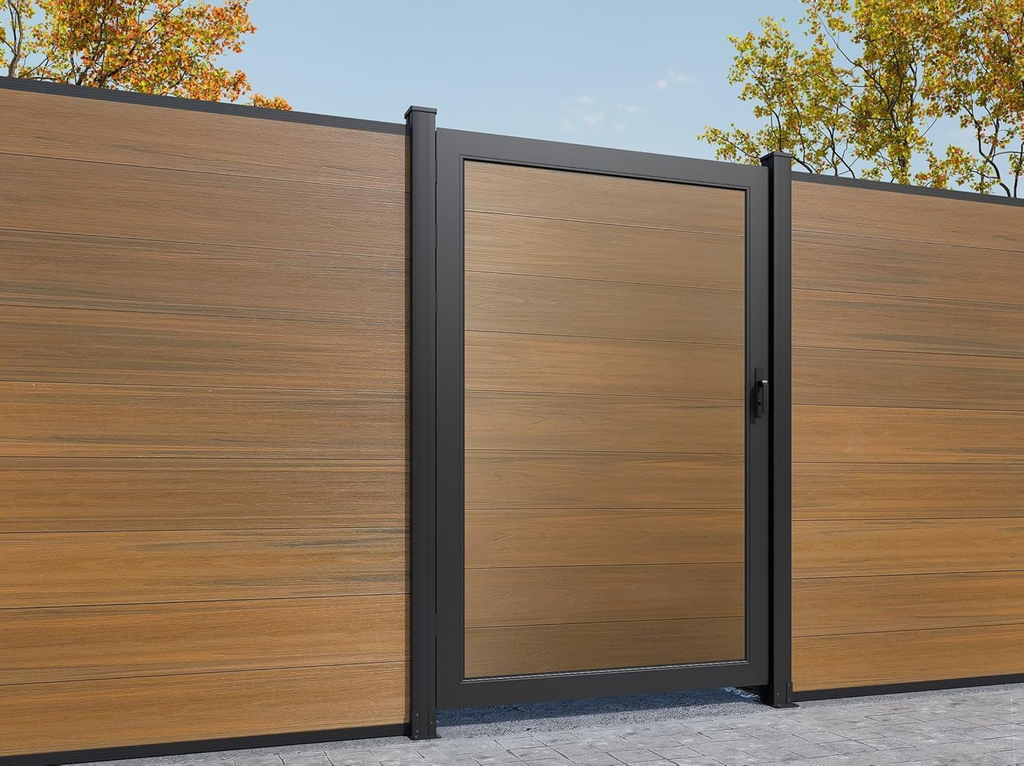 Wood Plastic Composite Gate for Privacy Fence, Fence Gate with Metal Frame and Knob Kits