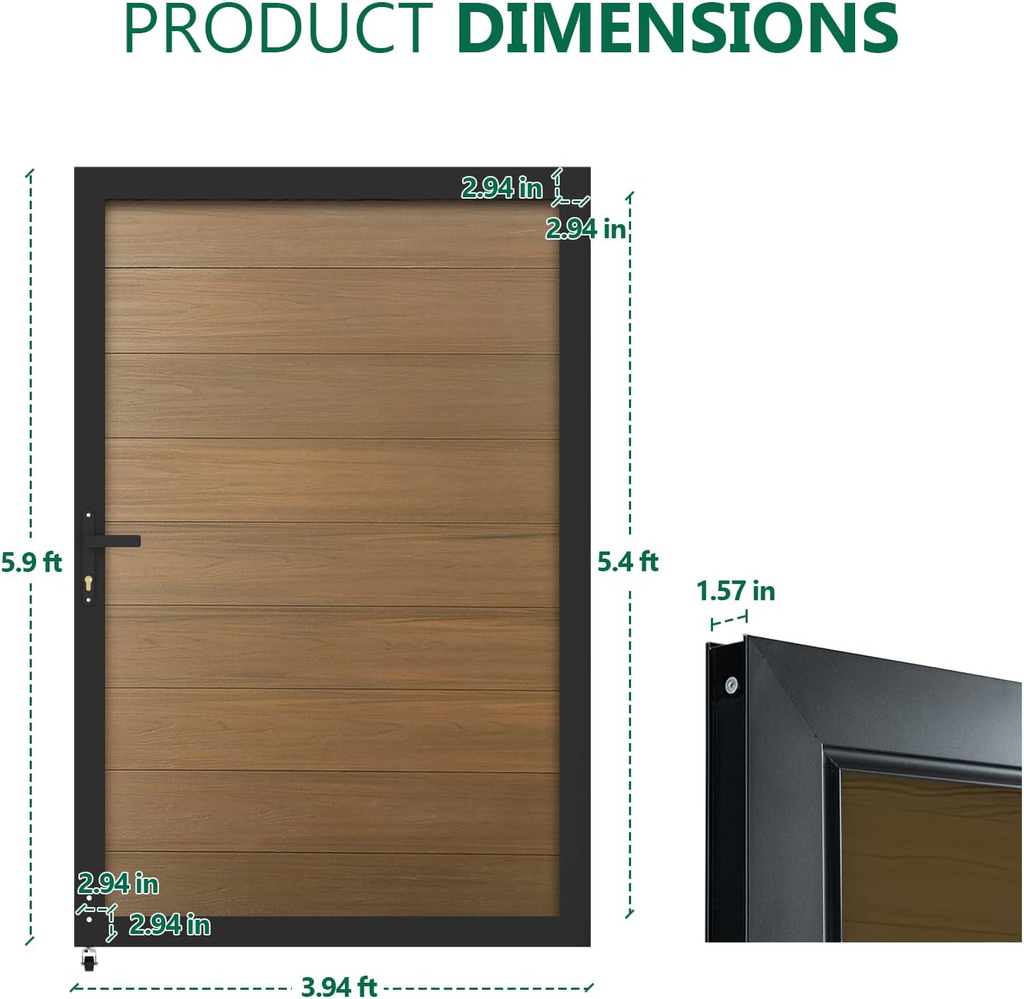 Wood Plastic Composite Gate for Privacy Fence, Fence Gate with Metal Frame and Knob Kits