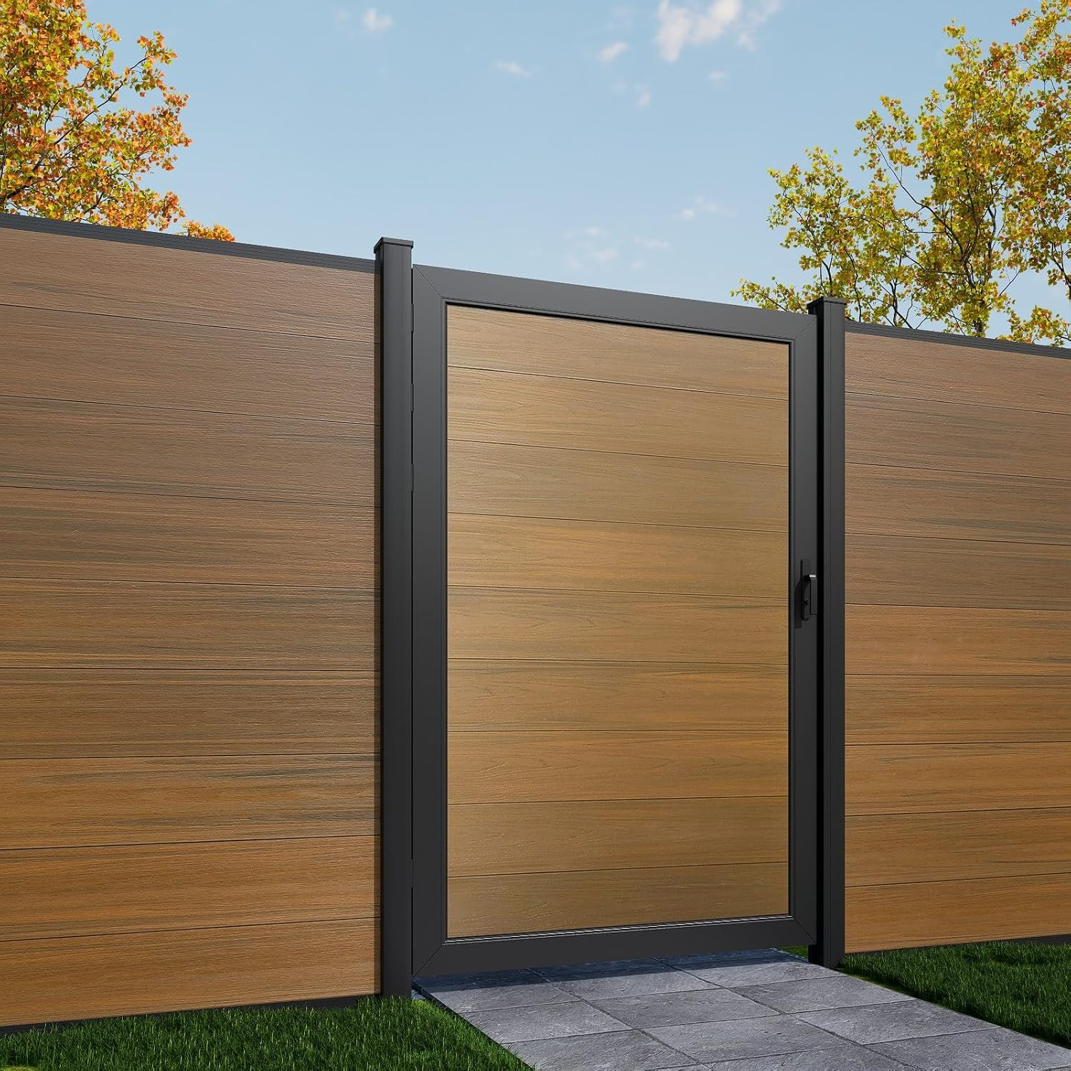 Wood Plastic Composite Gate for Privacy Fence, Fence Gate with Metal Frame and Knob Kits