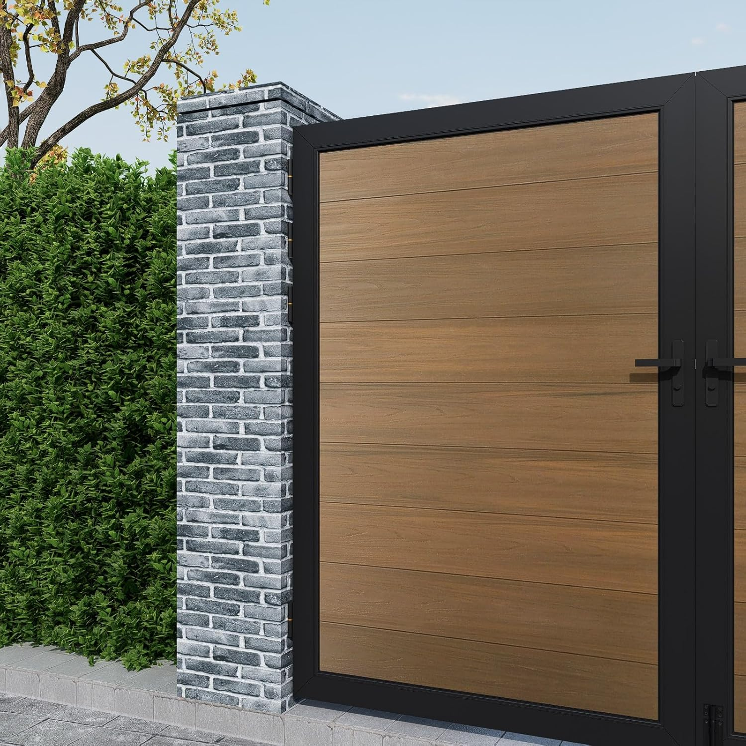 Wood Plastic Composite Gate for Privacy Fence, 6ft(H)*6ft(W) Double Fence Gate with Metal Frame and Knob Kits, Black