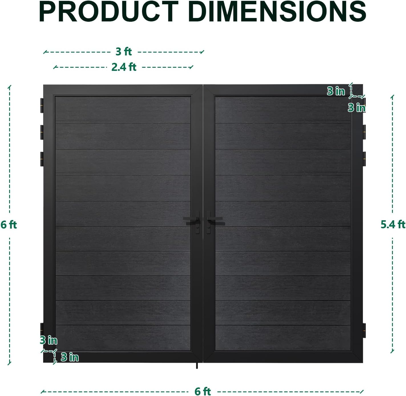 Wood Plastic Composite Gate for Privacy Fence, 6ft(H)*6ft(W) Double Fence Gate with Metal Frame and Knob Kits, Black
