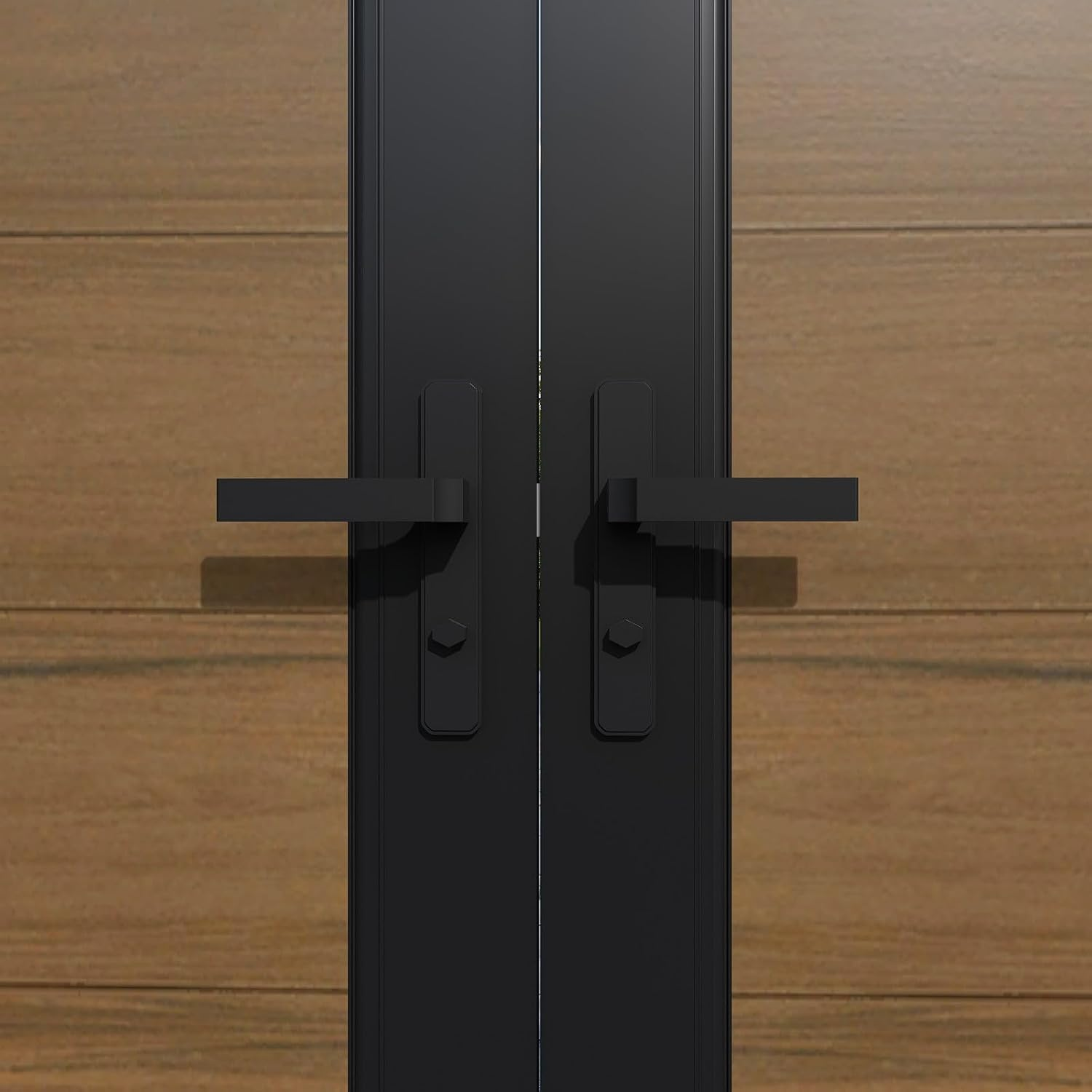 Wood Plastic Composite Gate for Privacy Fence, 6ft(H)*6ft(W) Double Fence Gate with Metal Frame and Knob Kits, Black