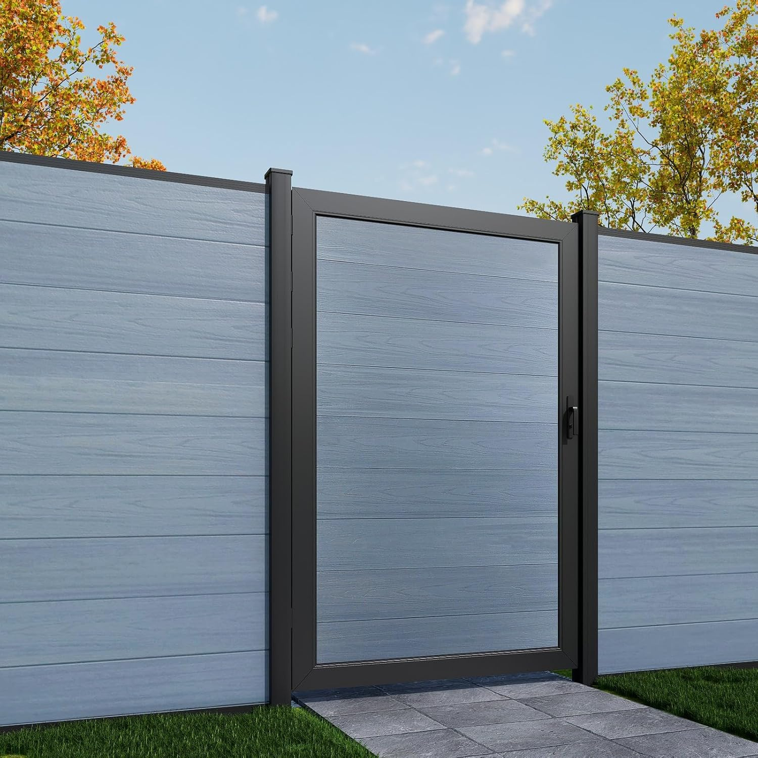 Wood Plastic Composite Gate for Privacy Fence, Fence Gate with Metal Frame and Knob Kits