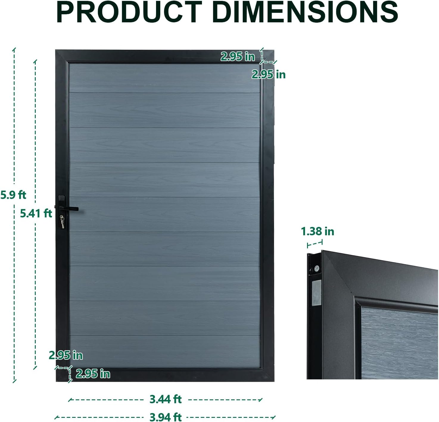 Wood Plastic Composite Gate for Privacy Fence, Fence Gate with Metal Frame and Knob Kits