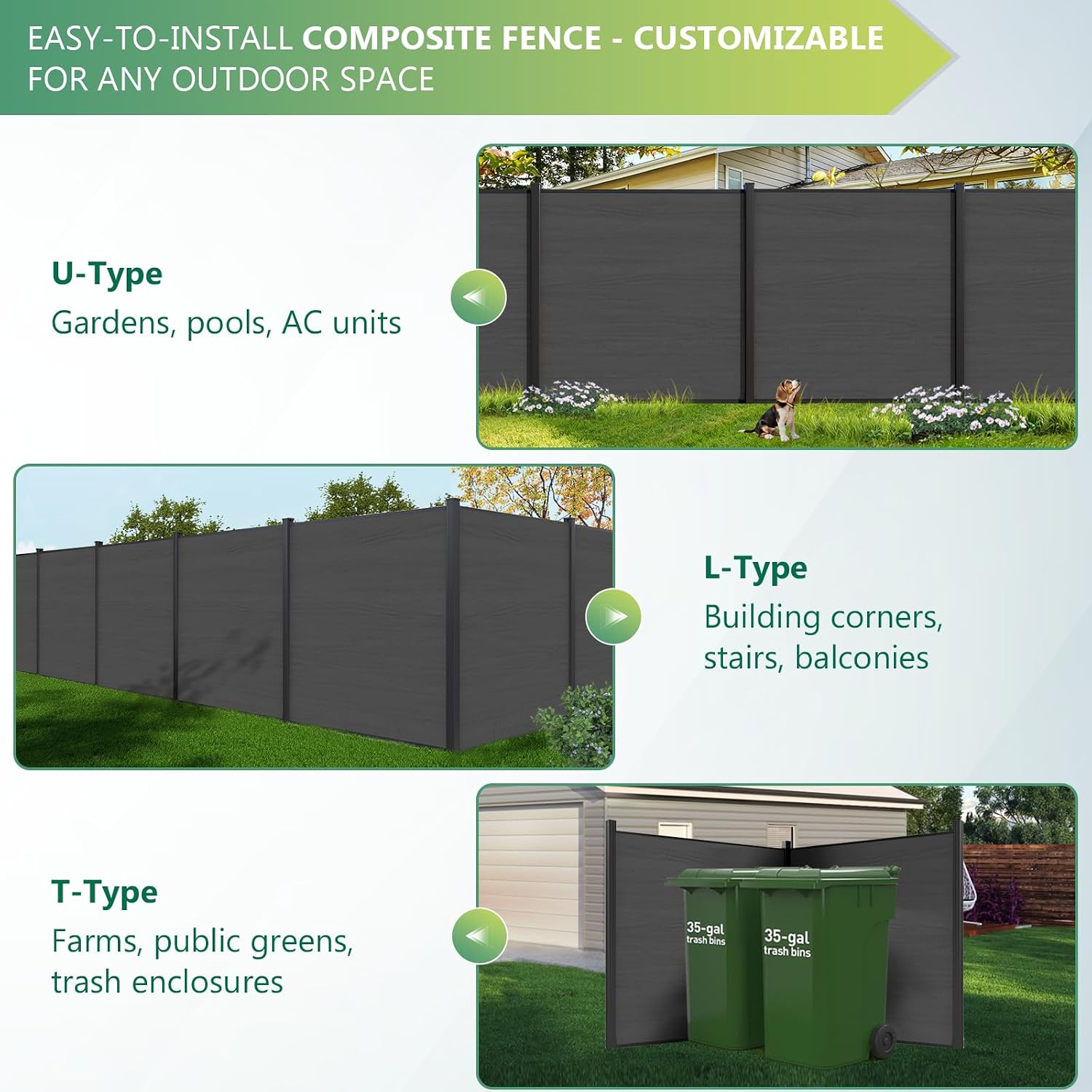 Modern Composite Privacy Fence – Grained Finish with 8ft Inground Post