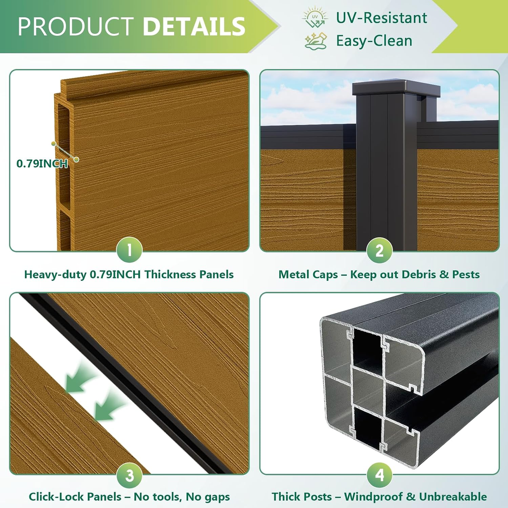 Modern Composite Privacy Fence – Grained Finish with 8ft Inground Post