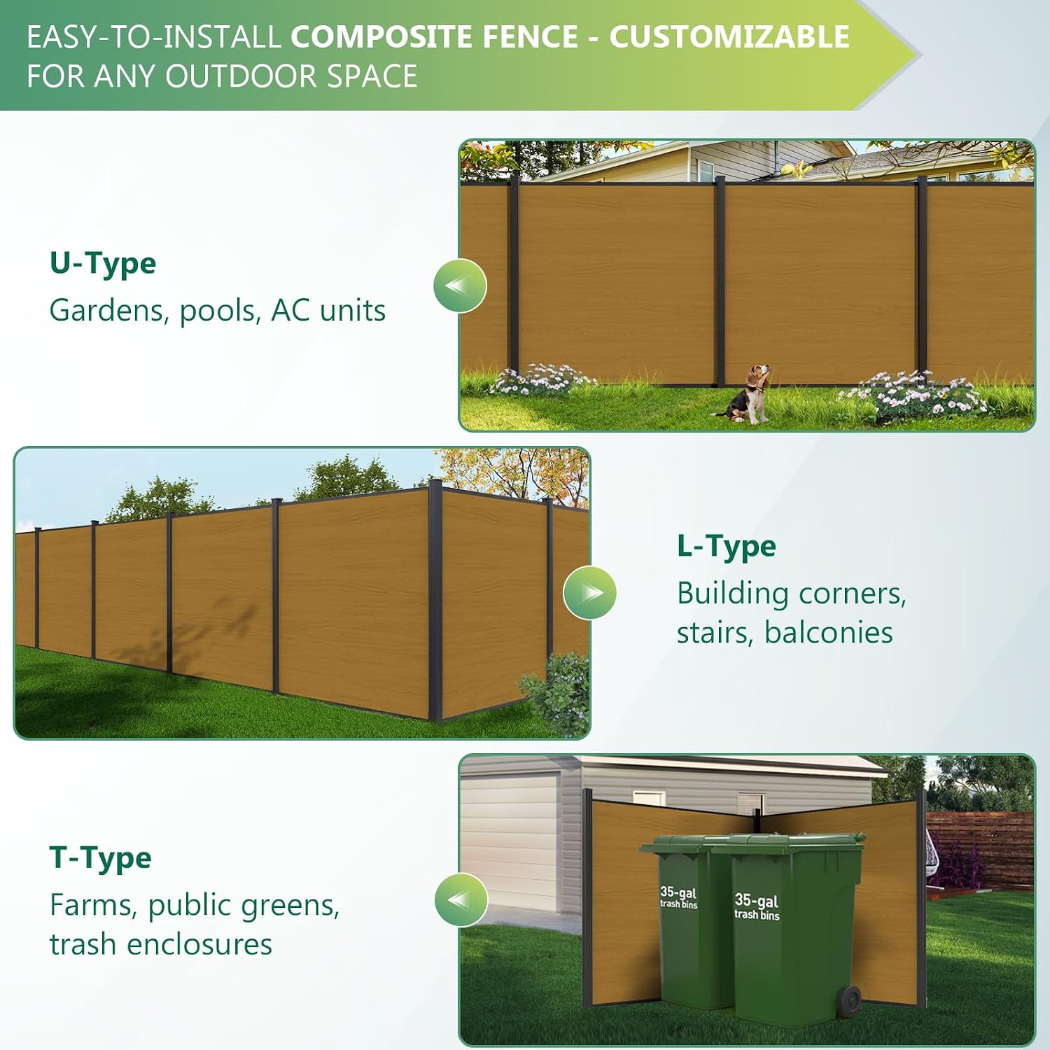 Modern Composite Privacy Fence – Grained Finish with 8ft Inground Post
